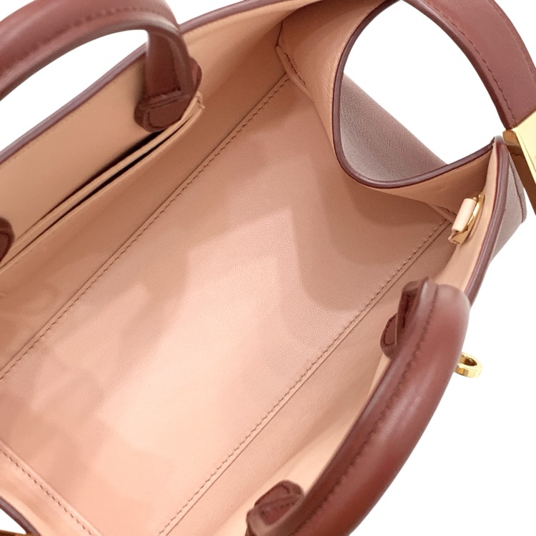 FERRAGAMO フェラガモ　バイカラー ハンドバッグ HUG バーガンディ ピンク XS 215975