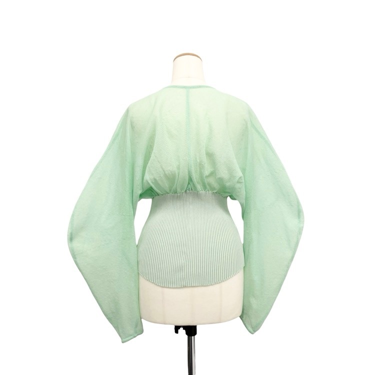 2025SS Mame Kurogouchi マメクロゴウチ Sheer Rounded Sleeve Knitted Cardigan シアー カーディガン グリーン 2 MM25SS-KN066