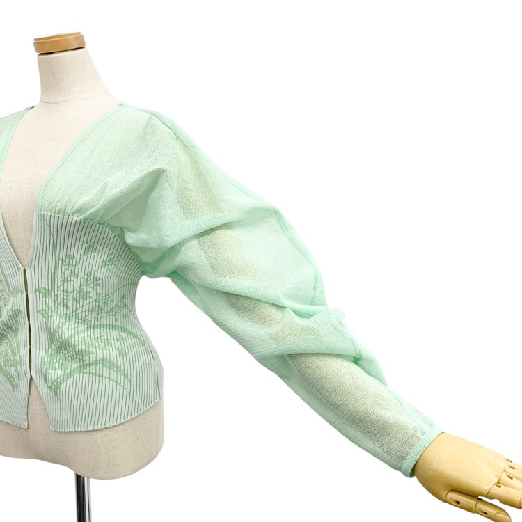 2025SS Mame Kurogouchi マメクロゴウチ Sheer Rounded Sleeve Knitted Cardigan シアー カーディガン グリーン 2 MM25SS-KN066