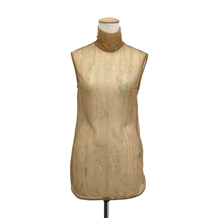 Mame Kurogouchi マメクロゴウチ Marble Print Sheer Jersey High Neck Top 地層マーブルプリントシアーハイネックトップス ブラウン 1 MM22SS-JS038