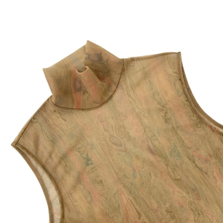 Mame Kurogouchi マメクロゴウチ Marble Print Sheer Jersey High Neck Top 地層マーブルプリントシアーハイネックトップス ブラウン 1 MM22SS-JS038