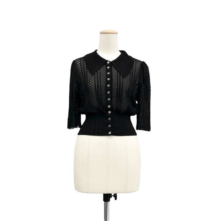 FETICO フェティコ LACE KNIT SHORT-SLEEVED CARDIGAN レースニットクロップドカーディガン ブラック 1 FTC252-0701