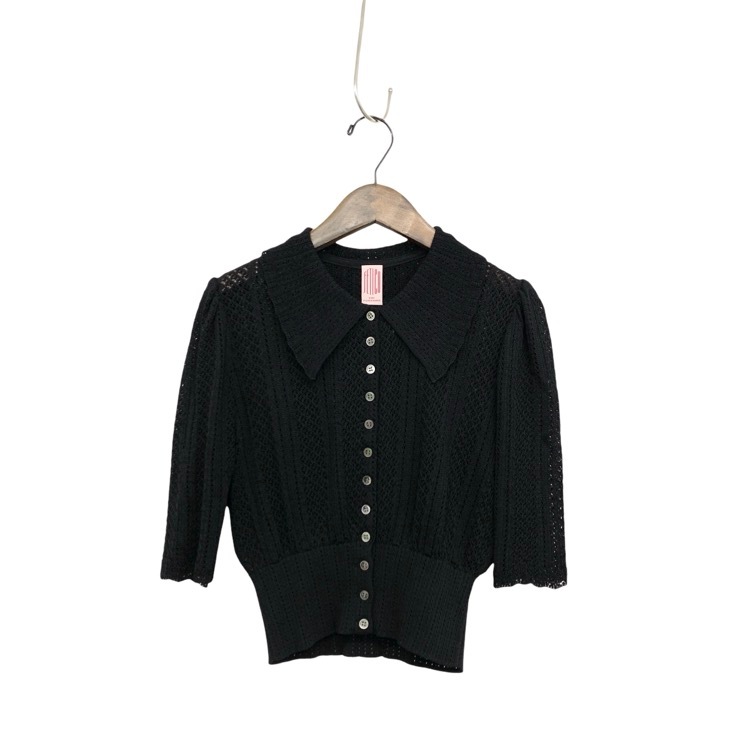 FETICO フェティコ LACE KNIT SHORT-SLEEVED CARDIGAN レースニットクロップドカーディガン ブラック 1 FTC252-0701
