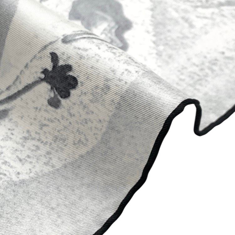 未使用品 2025AW Mame Kurogouchi マメクロゴウチ Hand Printed Silk Scarf 墨流し柄 ハンドプリントシルクスカーフ グレー F MM25FW-AC320