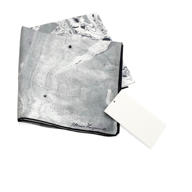 未使用品 2025AW Mame Kurogouchi マメクロゴウチ Hand Printed Silk Scarf 墨流し柄 ハンドプリントシルクスカーフ グレー F MM25FW-AC320