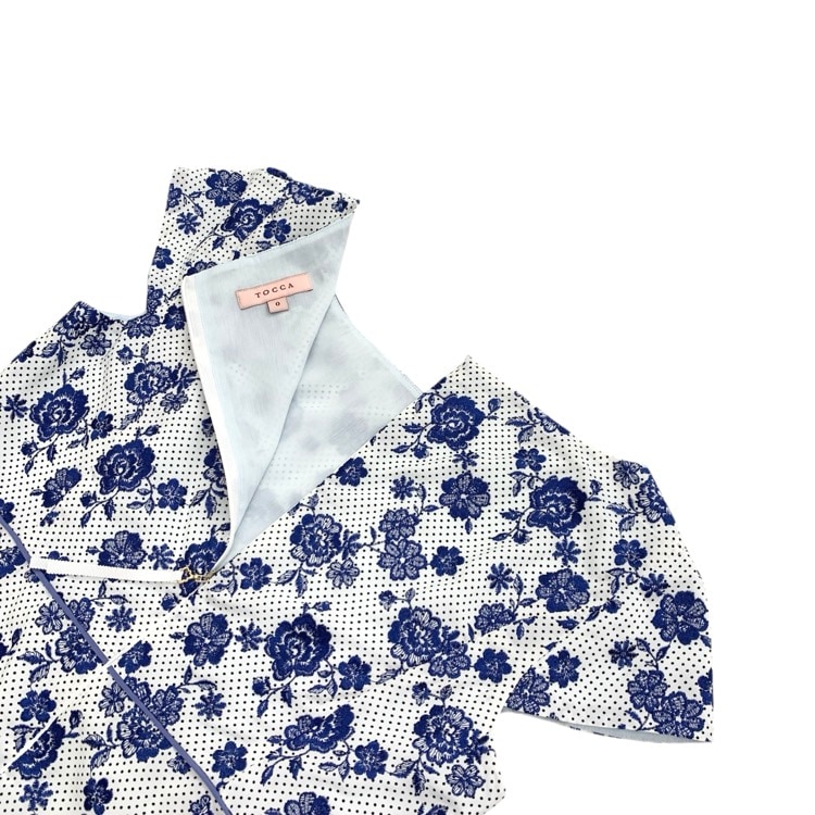 TOCCA トッカ BLUE RHAPSODY ドレス フラワー刺繍Aラインワンピース ホワイト×ブルー 0 OPTOGM0500