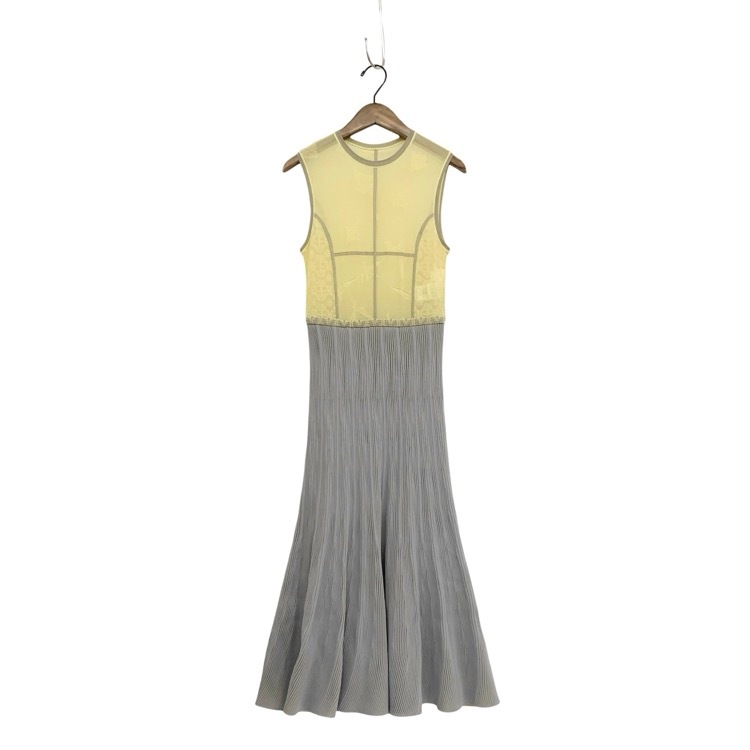 Mame Kurogouchi マメクロゴウチ Frosted Glass Graphic Knitted Dress ドッキングノースリーブニットワンピース イエロー×グレー 1 MM21SS-KN026