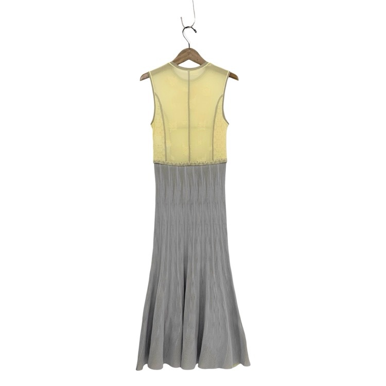 Mame Kurogouchi マメクロゴウチ Frosted Glass Graphic Knitted Dress ドッキングノースリーブニットワンピース イエロー×グレー 1 MM21SS-KN026