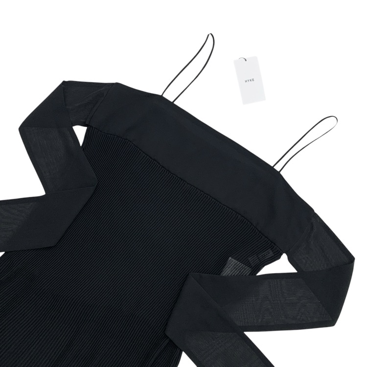 未使用品 2026SS HYKE ハイク PLEATED SLIP DRESS プリーツスリップレイヤードキャミワンピース ブラック 2 261-16255