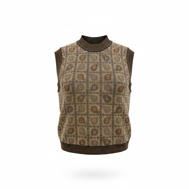 Mame Kurogouchi マメクロゴウチ Paisley Jacquard Knitted Vest ペイズリージャガードニットベスト ブラウン 2 MM21PF-KN724