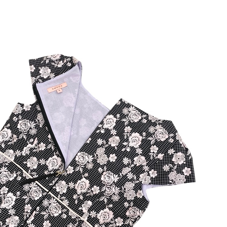 TOCCA トッカ BLUE RHAPSODY ドレス フラワー刺繍Aラインワンピース ブラック×ピンク 0 OPTOGM0500