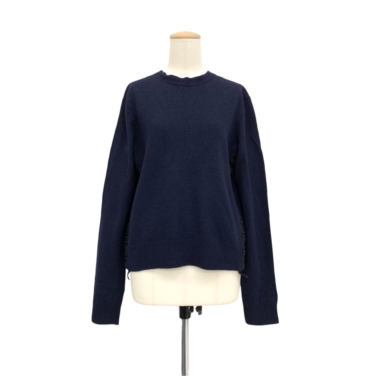 CELINE セリーヌ バックリボンクルーネックニットトップ フィービー期 ネイビー XS 2 3DP6/7723