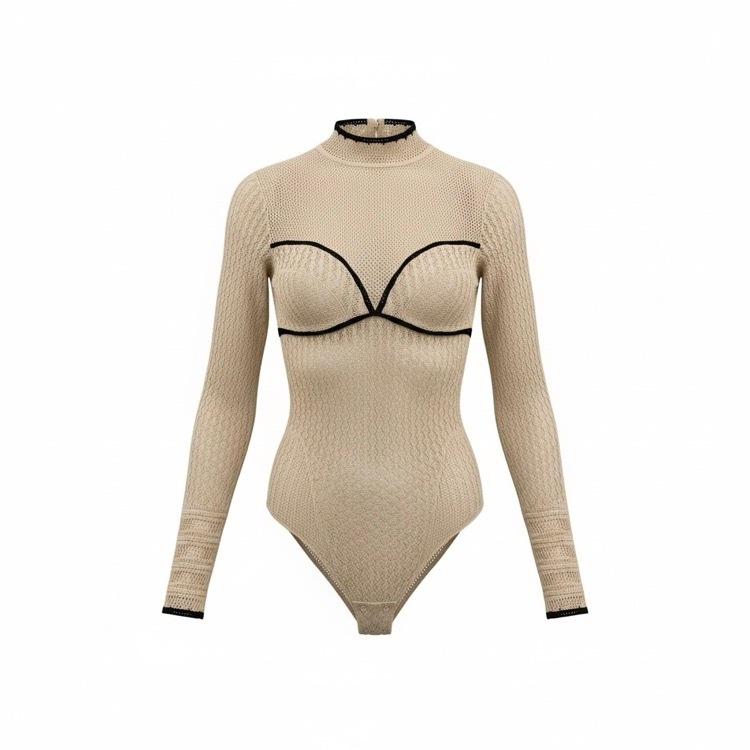 未使用品 2025AW FETICO フェティコ LACE KNIT BODYSUIT レースニットボディスーツ ベージュ 36 FTC254-0705