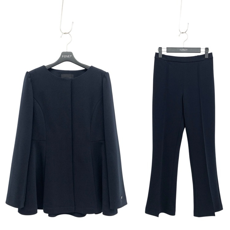 FOXEY NEWYORK フォクシー Damien Jacket Pants ノーカラージャケット パンツ ミッドナイトブルー 38 45763-NSJOG 45773-NSPOG