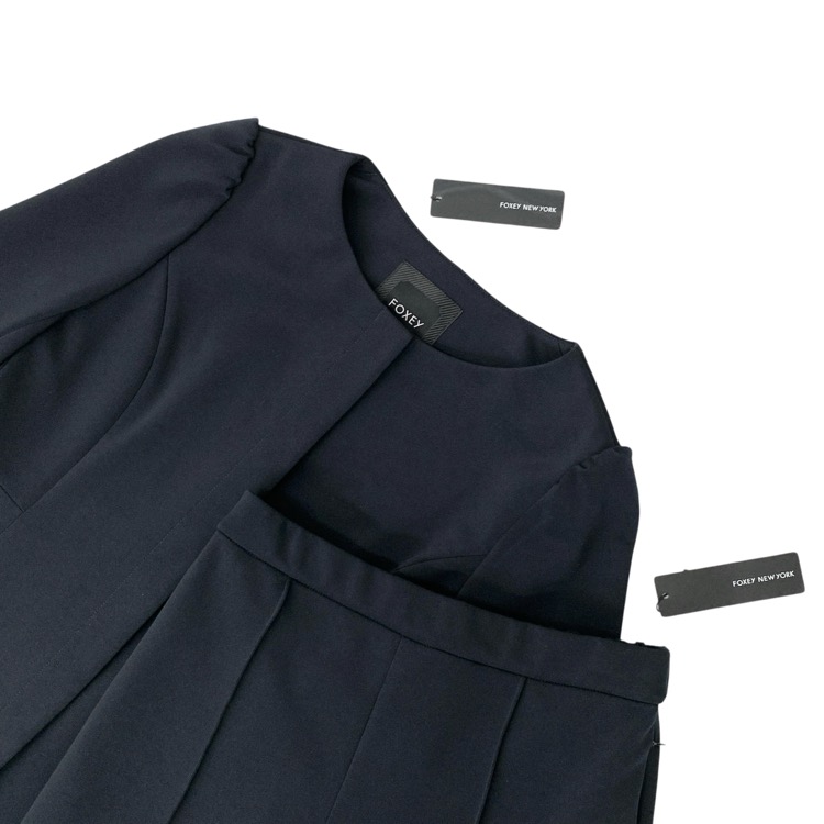 FOXEY NEWYORK フォクシー Damien Jacket Pants ノーカラージャケット パンツ ミッドナイトブルー 38 45763-NSJOG 45773-NSPOG