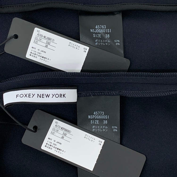 FOXEY NEWYORK フォクシー Damien Jacket Pants ノーカラージャケット パンツ ミッドナイトブルー 38 45763-NSJOG 45773-NSPOG