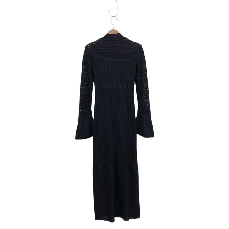 Mame Kurogouchi マメクロゴウチ Lace Stripe Knitted Dress レース編みニットワンピース ネイビー 1 MM23PF-KN727