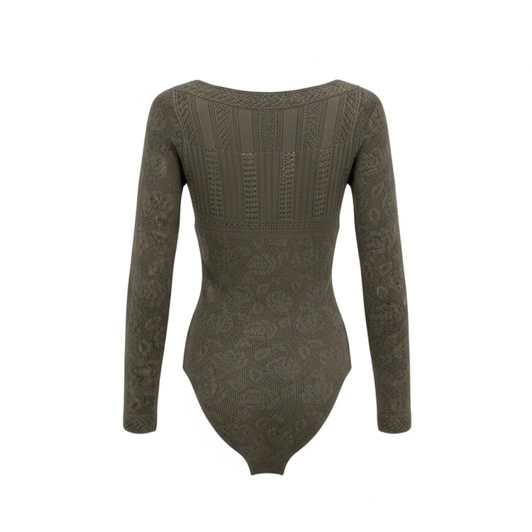 未使用品 2025AW FETICO フェティコ ROSE PATTERN LACE KNIT BODYSUIT ローズレースニットボディスーツ カーキ 36 FTC254-0713