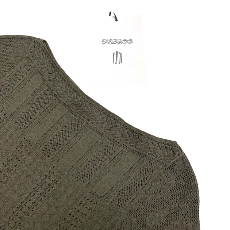 未使用品 2025AW FETICO フェティコ ROSE PATTERN LACE KNIT BODYSUIT ローズレースニットボディスーツ カーキ 36 FTC254-0713