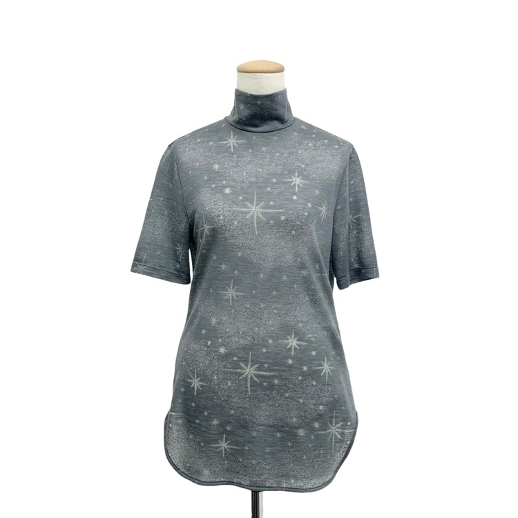 未使用品 2026SS Mame Kurogouchi マメクロゴウチ Starry Jersey Short Sleeve Sheer Top ガラス柄ジャガードシアーハイネックトップス グレー 1 MM26SS-JS027