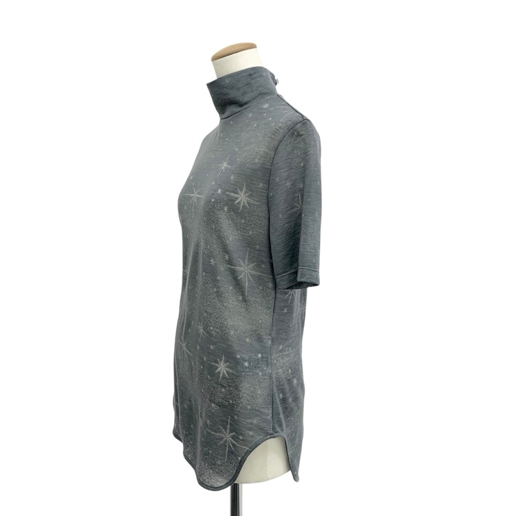 未使用品 2026SS Mame Kurogouchi マメクロゴウチ Starry Jersey Short Sleeve Sheer Top ガラス柄ジャガードシアーハイネックトップス グレー 1 MM26SS-JS027