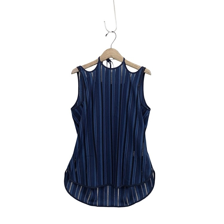 Mame Kurogouchi マメクロゴウチ Russell Jersey Sleeveless Top ストライプ ラッセルジャージートップ ネイビー 3 MM25FW-JS005