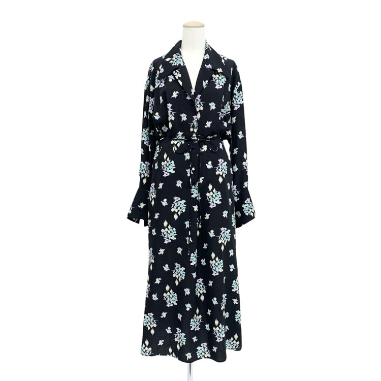 未使用品 2026SS Mame Kurogouchi マメクロゴウチ Floral Motif Printed Dress 花柄モチーフシャツワンピース ブラック 1 MM26SS-DR001