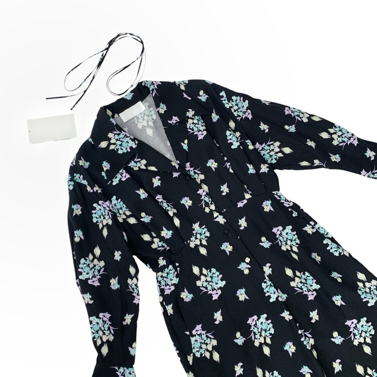 未使用品 2026SS Mame Kurogouchi マメクロゴウチ Floral Motif Printed Dress 花柄モチーフシャツワンピース ブラック 1 MM26SS-DR001
