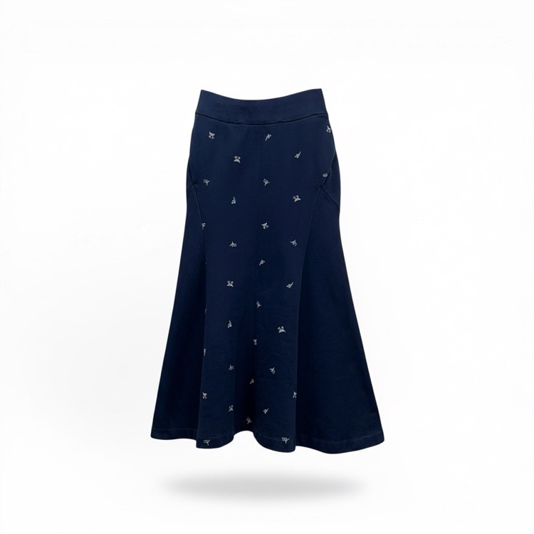 Mame Kurogouchi マメクロゴウチ Floral Motif Embroidered Sweater Skirt 小花刺繍スウェットスカート ネイビー 1 MM22PF-JS502