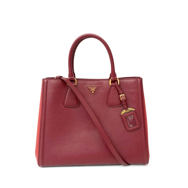 PRADA プラダ ガレリア ハンドバッグ ショルダーストラップ付 ボルドー レッド BN2438