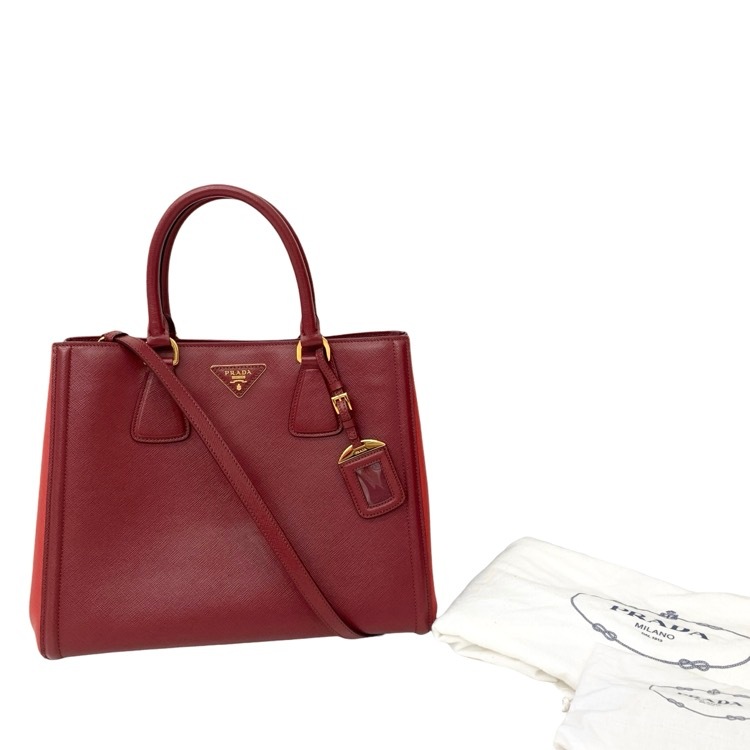 PRADA プラダ ガレリア ハンドバッグ ショルダーストラップ付 ボルドー レッド BN2438