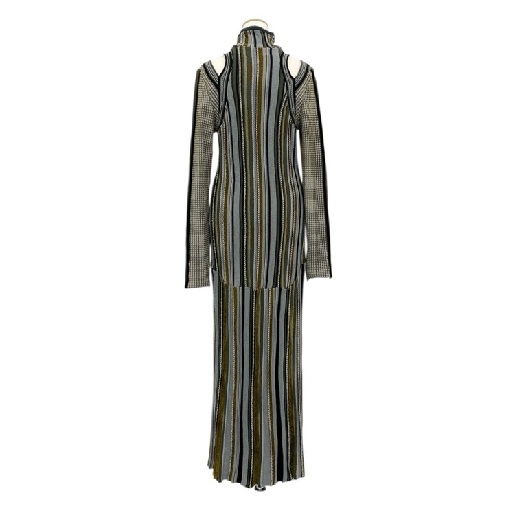 Mame Kurogouchi マメクロゴウチ Stripe Jacquard High Neck Knitted Dress ストライプジャガードハイネックニットワンピース カーキ 3 MM23FW-KN016