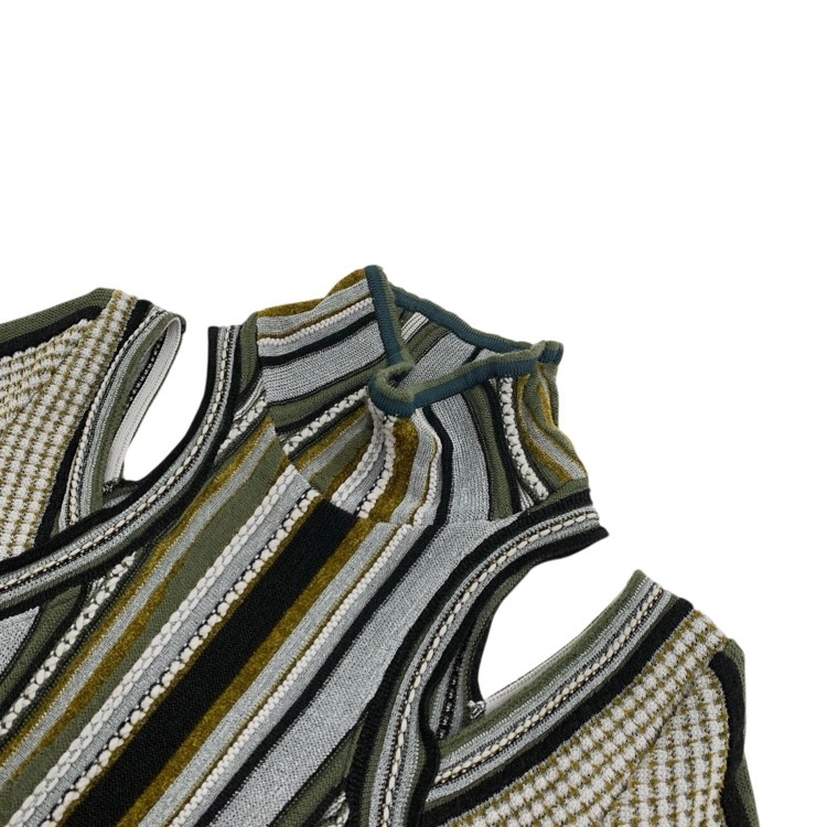 Mame Kurogouchi マメクロゴウチ Stripe Jacquard High Neck Knitted Dress ストライプジャガードハイネックニットワンピース カーキ 3 MM23FW-KN016