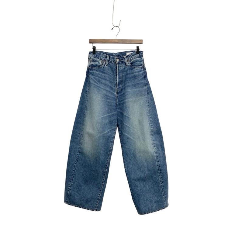 HYKE ハイク DENIM BARREL LEG JEANS USED WASH加工 デニムワイドバレルパンツ ユーズドウォッシュブルー 1 13352
