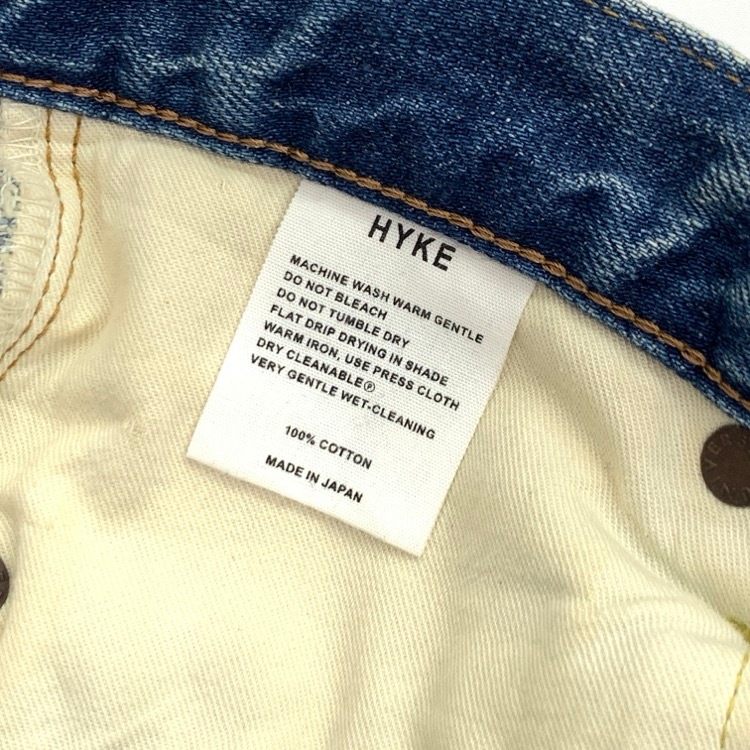 HYKE ハイク DENIM BARREL LEG JEANS USED WASH加工 デニムワイドバレルパンツ ユーズドウォッシュブルー 1 13352
