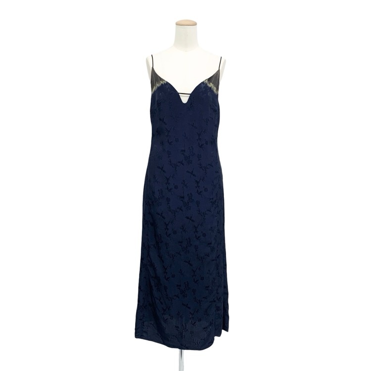 Mame Kurogouchi マメクロゴウチ Crane Pattern Jacquard Hand-Dyed Slip Dress 鶴柄ジャカードキャミソールドレス ワンピース ネイビー 2 MM23PS-DR709