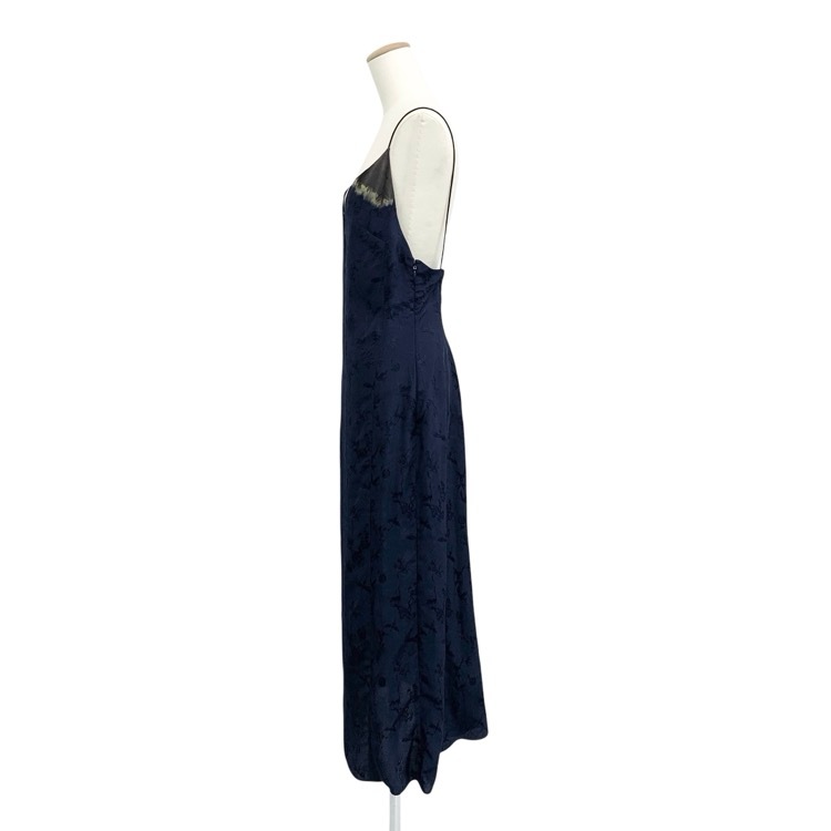Mame Kurogouchi マメクロゴウチ Crane Pattern Jacquard Hand-Dyed Slip Dress 鶴柄ジャカードキャミソールドレス ワンピース ネイビー 2 MM23PS-DR709