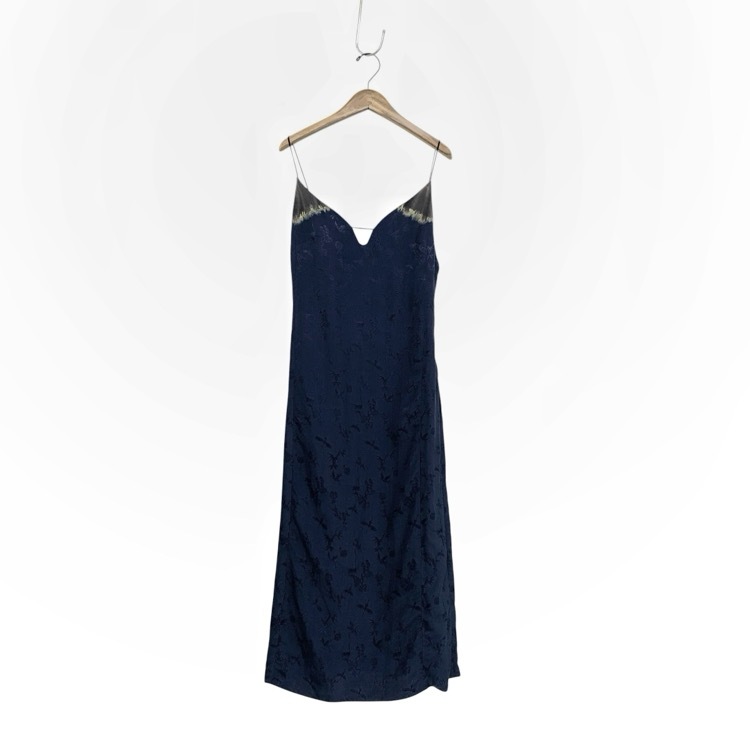 Mame Kurogouchi マメクロゴウチ Crane Pattern Jacquard Hand-Dyed Slip Dress 鶴柄ジャカードキャミソールドレス ワンピース ネイビー 2 MM23PS-DR709