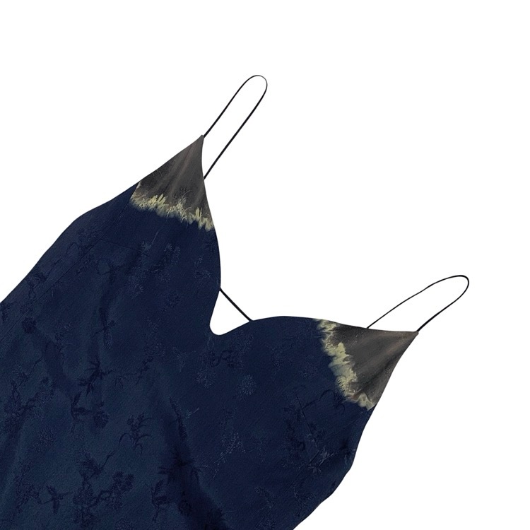 Mame Kurogouchi マメクロゴウチ Crane Pattern Jacquard Hand-Dyed Slip Dress 鶴柄ジャカードキャミソールドレス ワンピース ネイビー 2 MM23PS-DR709