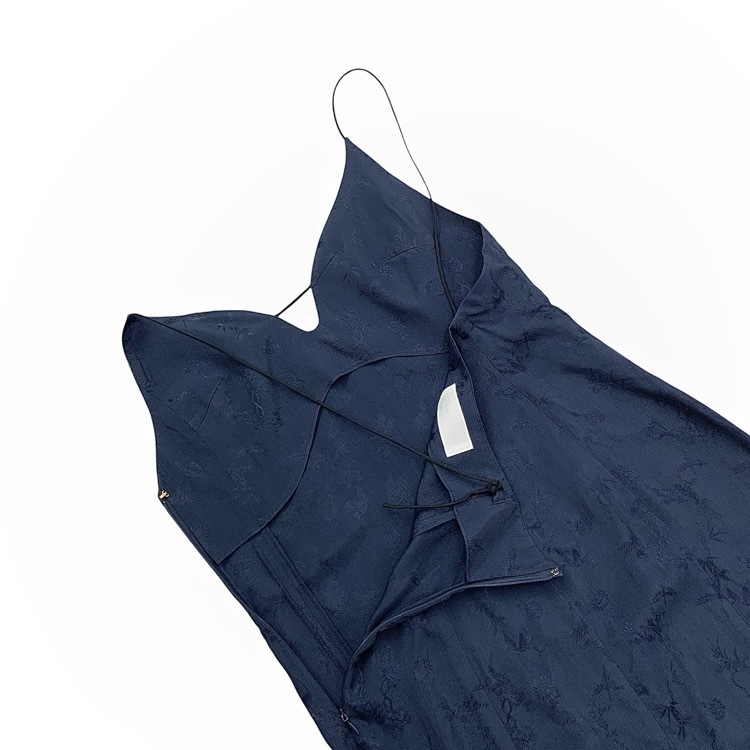 Mame Kurogouchi マメクロゴウチ Crane Pattern Jacquard Hand-Dyed Slip Dress 鶴柄ジャカードキャミソールドレス ワンピース ネイビー 2 MM23PS-DR709