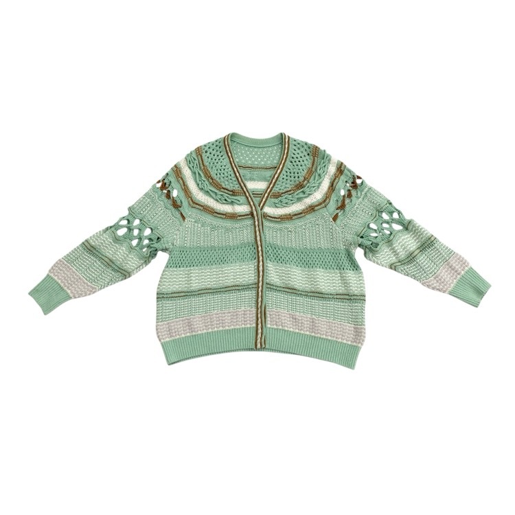 Mame Kurogouchi マメクロゴウチ Bamboo Basket Pattern Knitted Cardigan 花籠ニットカーディガン ミントグリーン 1 MM23SS-KN035