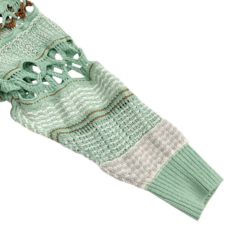 Mame Kurogouchi マメクロゴウチ Bamboo Basket Pattern Knitted Cardigan 花籠ニットカーディガン ミントグリーン 1 MM23SS-KN035