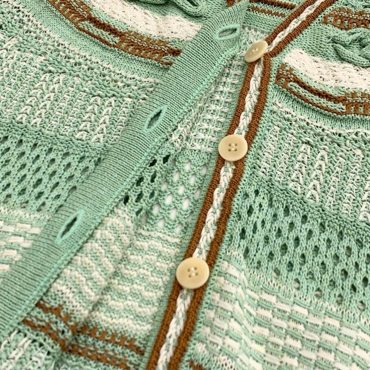 Mame Kurogouchi マメクロゴウチ Bamboo Basket Pattern Knitted Cardigan 花籠ニットカーディガン ミントグリーン 1 MM23SS-KN035