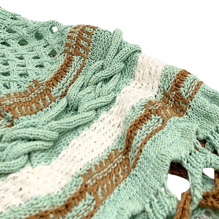 Mame Kurogouchi マメクロゴウチ Bamboo Basket Pattern Knitted Cardigan 花籠ニットカーディガン ミントグリーン 1 MM23SS-KN035