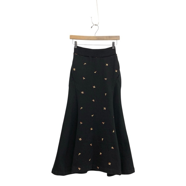Mame Kurogouchi マメクロゴウチ Floral Motif Embroidered Sweater Skirt フローラル刺繍スウェットスカート ブラック 1 MM22PF-JS719