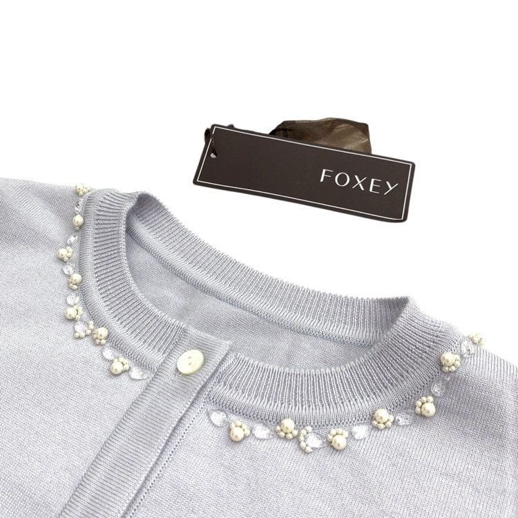 FOXEY フォクシー ミューズカーディガン カシミヤ・シルク ライトブルー 38 43962-KAJOX