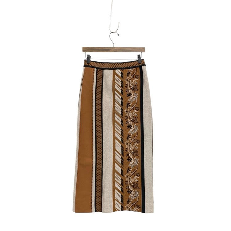 Mame Kurogouchi マメクロゴウチ Jacquard Knitted Skirt ジャガードニットスカート ブラウン 2 MM21PF-KN728