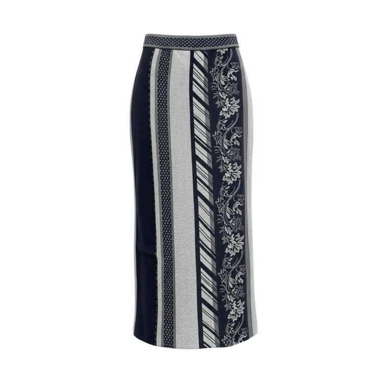 Mame Kurogouchi マメクロゴウチ Jacquard Knitted Skirt ジャガードニットスカート ネイビー 2 MM21PF-KN728