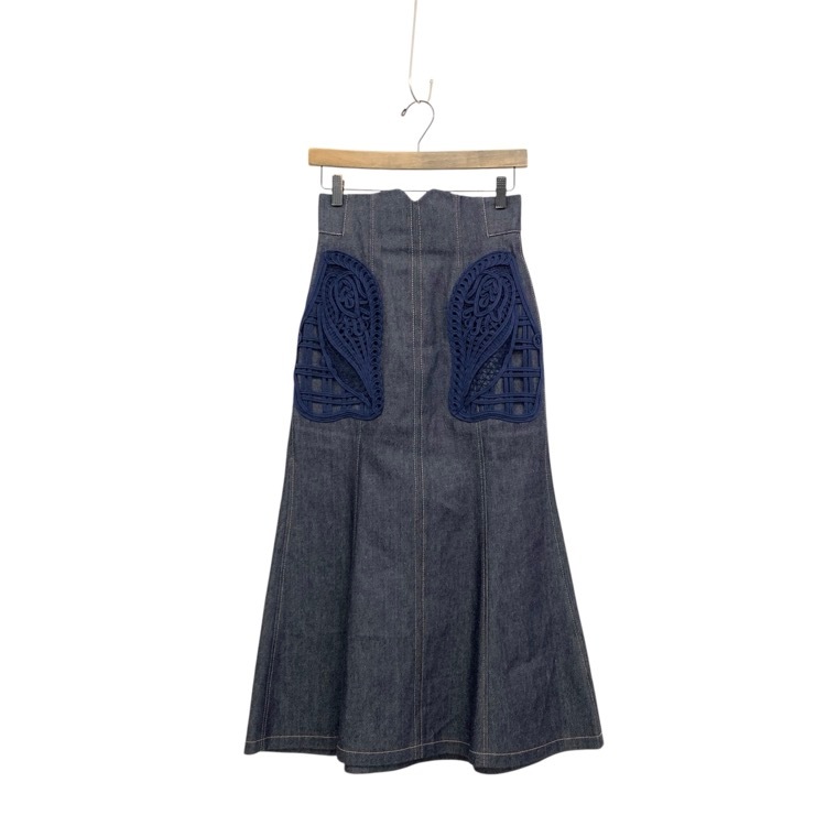 未使用品 Mame Kurogouchi マメクロゴウチ Cord Embroidery Detail Denim Skirt コード刺繍デニムフレアスカート 1 MM24FW-SK092