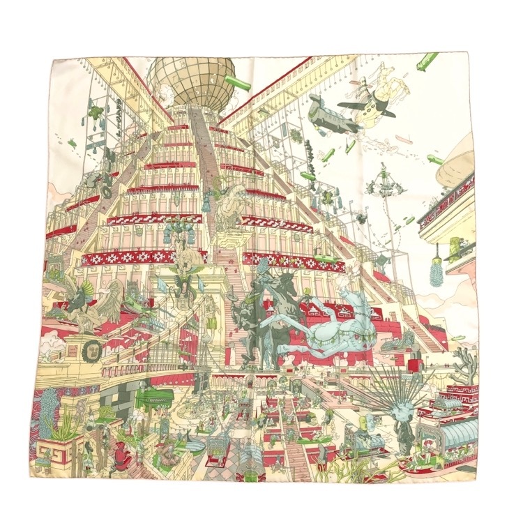 HERMES エルメス カレ90 《LA LEGENDE DU CHEVAL PLUMES >翼のある馬の伝説 シルクスカーフ クリーム